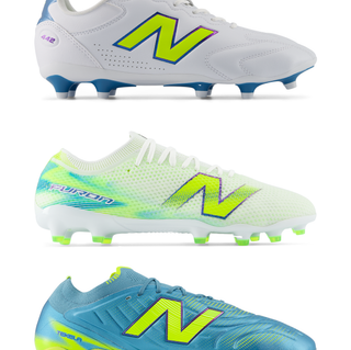New Balance Football's "Neon Tide" Collection for the 2026 World CUp™, which features "Alkaline Green" and "Metallic Blue" Furon V9, Tekela V5, and 442 boots.