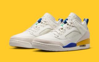 Jordan Spizike Low in a Brazil-friendly "Sail/Old Royal/Phantom/Lucky Green" color scheme.