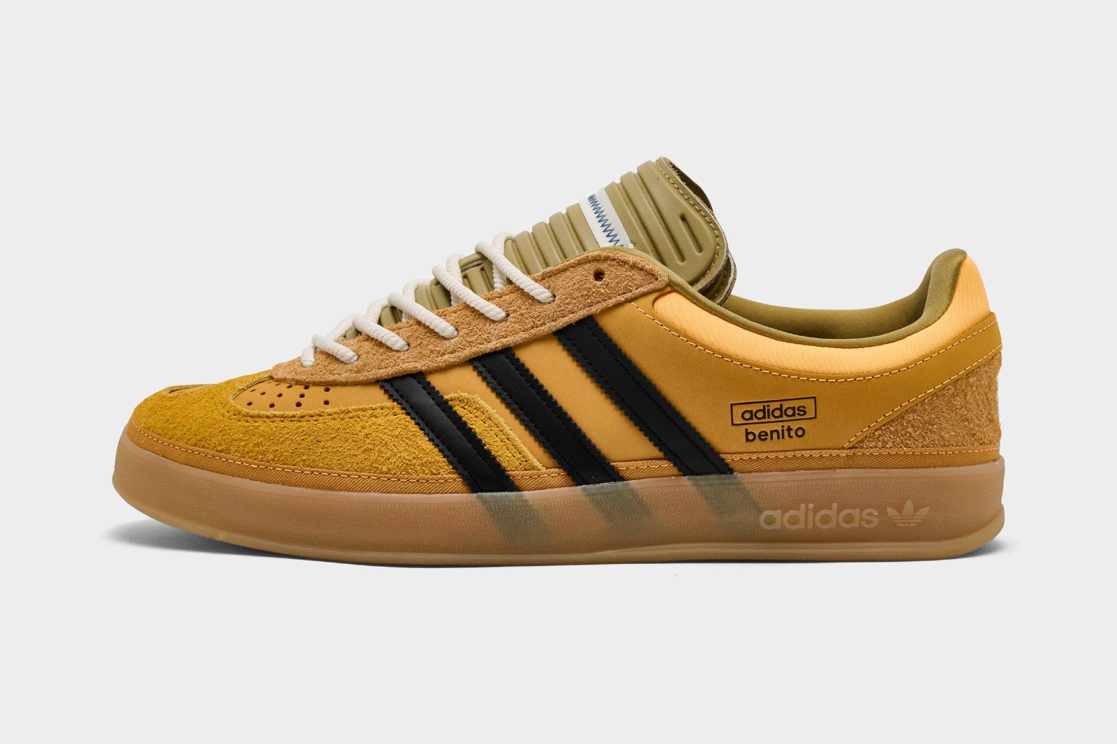 Mock-up of Bad Bunny's "Solar Gold" adidas Gazelle Indoor.