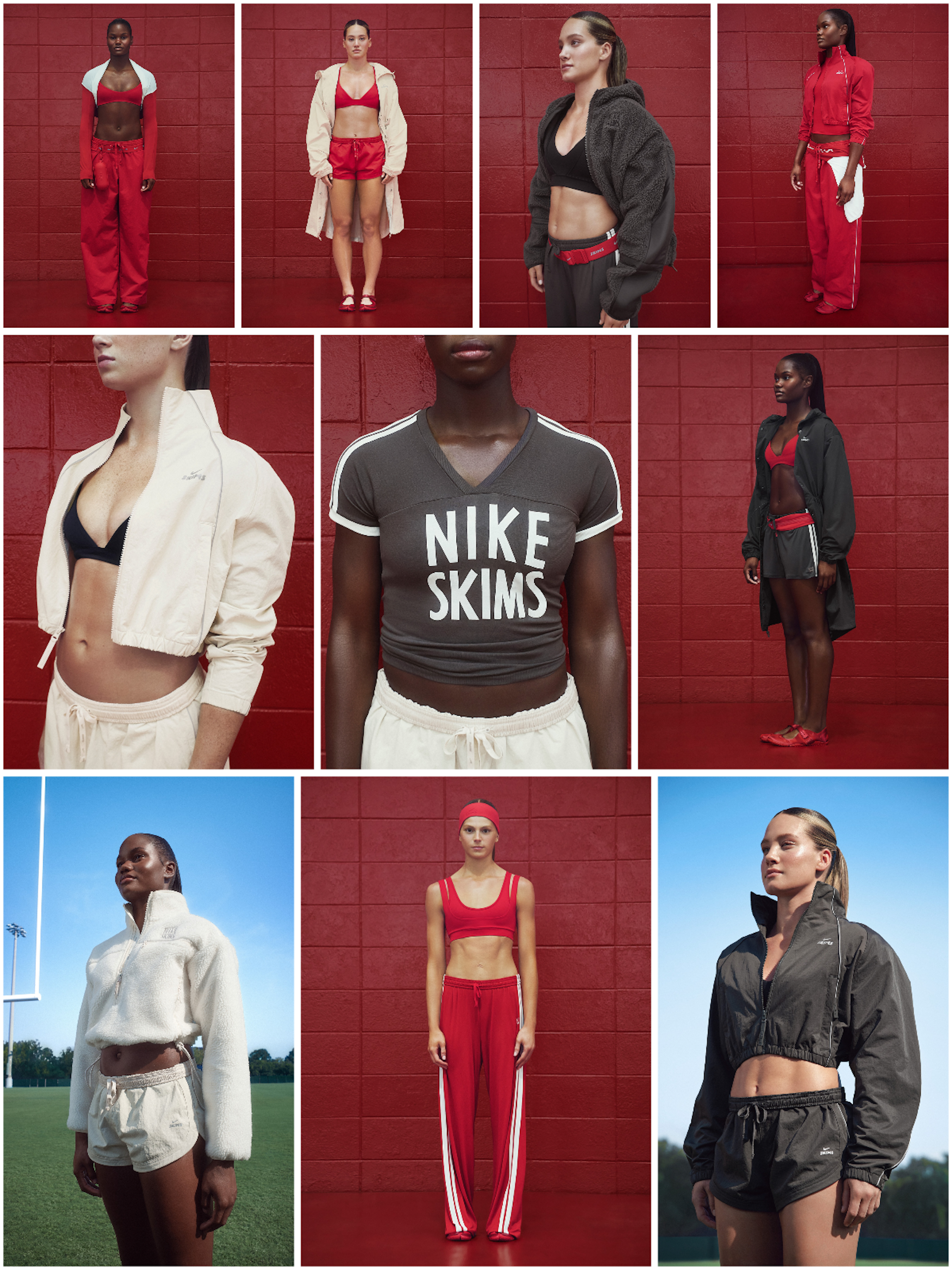 NikeSKIMS The Varsity Collection, which features a new "University Red" colorway & outerwear pieces for the first time.