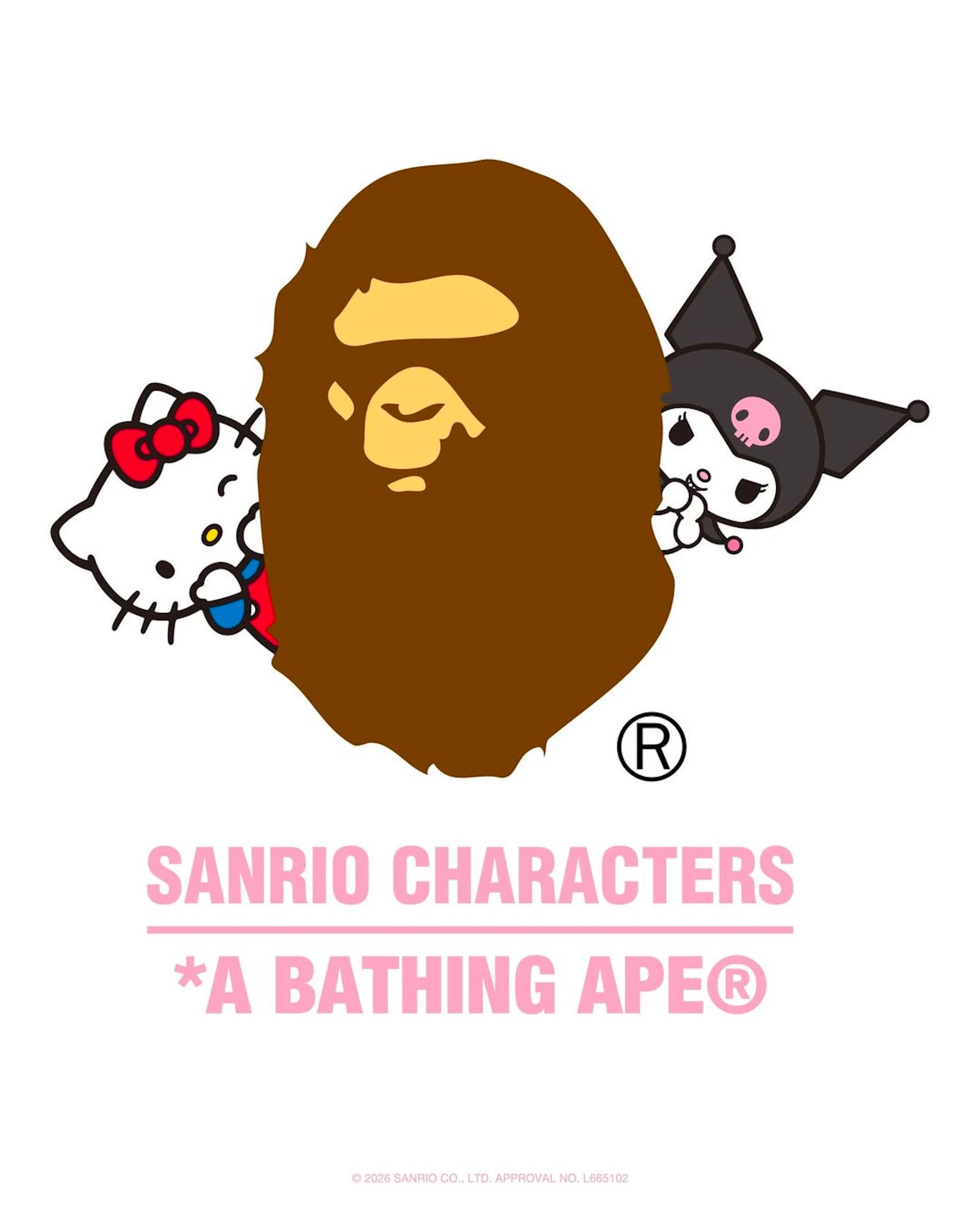 Logo lock-up for BAPE® x Sanrio collection featuring Hello Kitty and Kuromi.