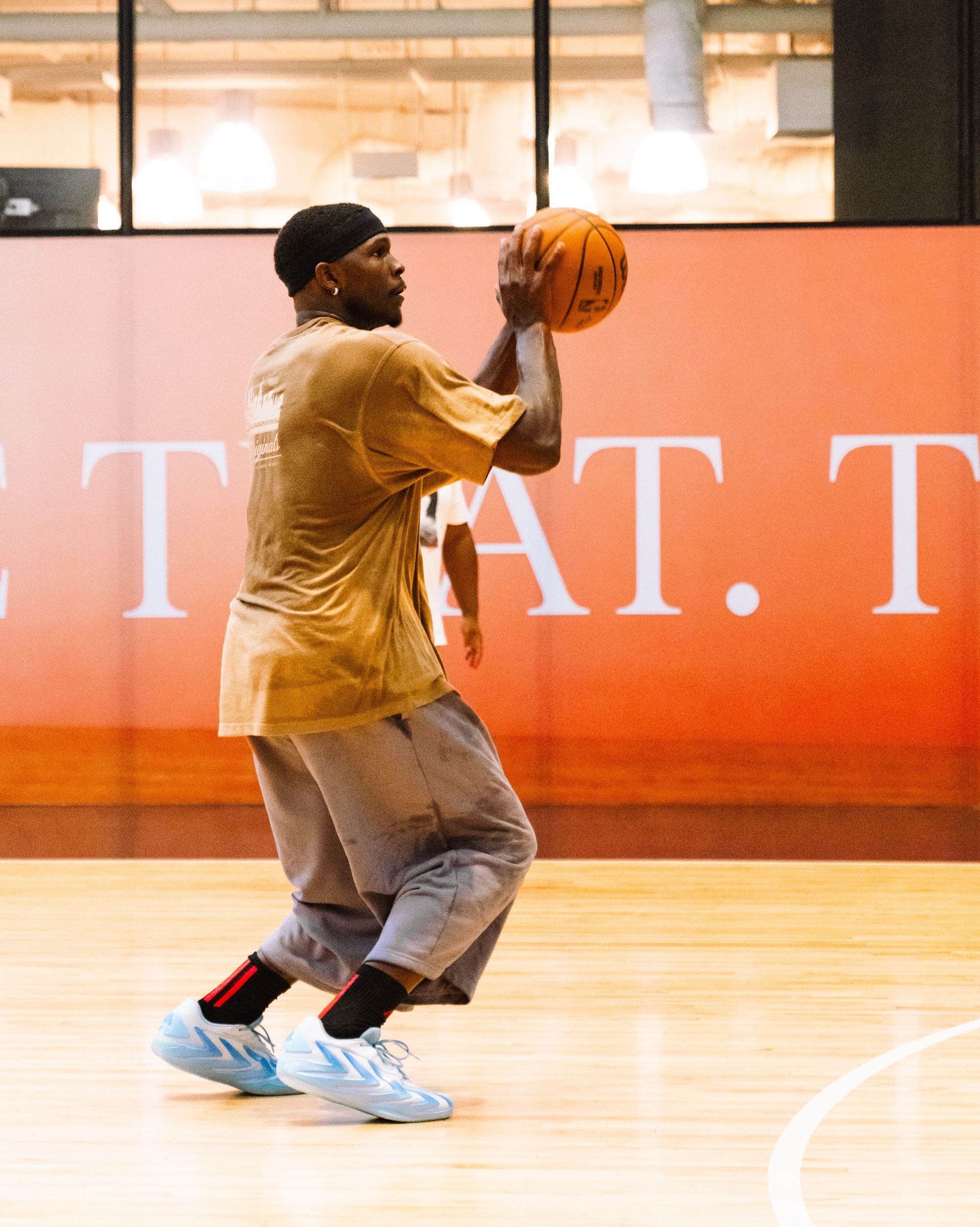 Anthony Edwards wearing the "Bliss Blue" adidas Anthony Edwards 3. Photo via Anthony Edwards.