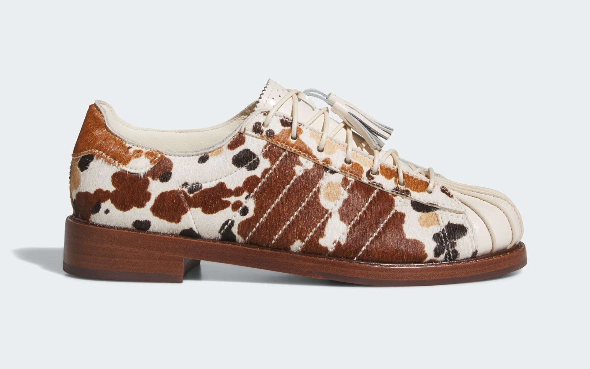 CLOT x adidas Superstar Dress Shoe "Cow Print" collaboration.