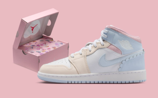 Air Jordan 1 Mid and Low "Valentines Day" retro in a "Half Blue/Pale Ivory/White/Half Blue" color scheme.