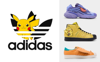 Logo lockup for Pokémon x Adidas Originals project, featuring Pikachu in the trefoil logo.