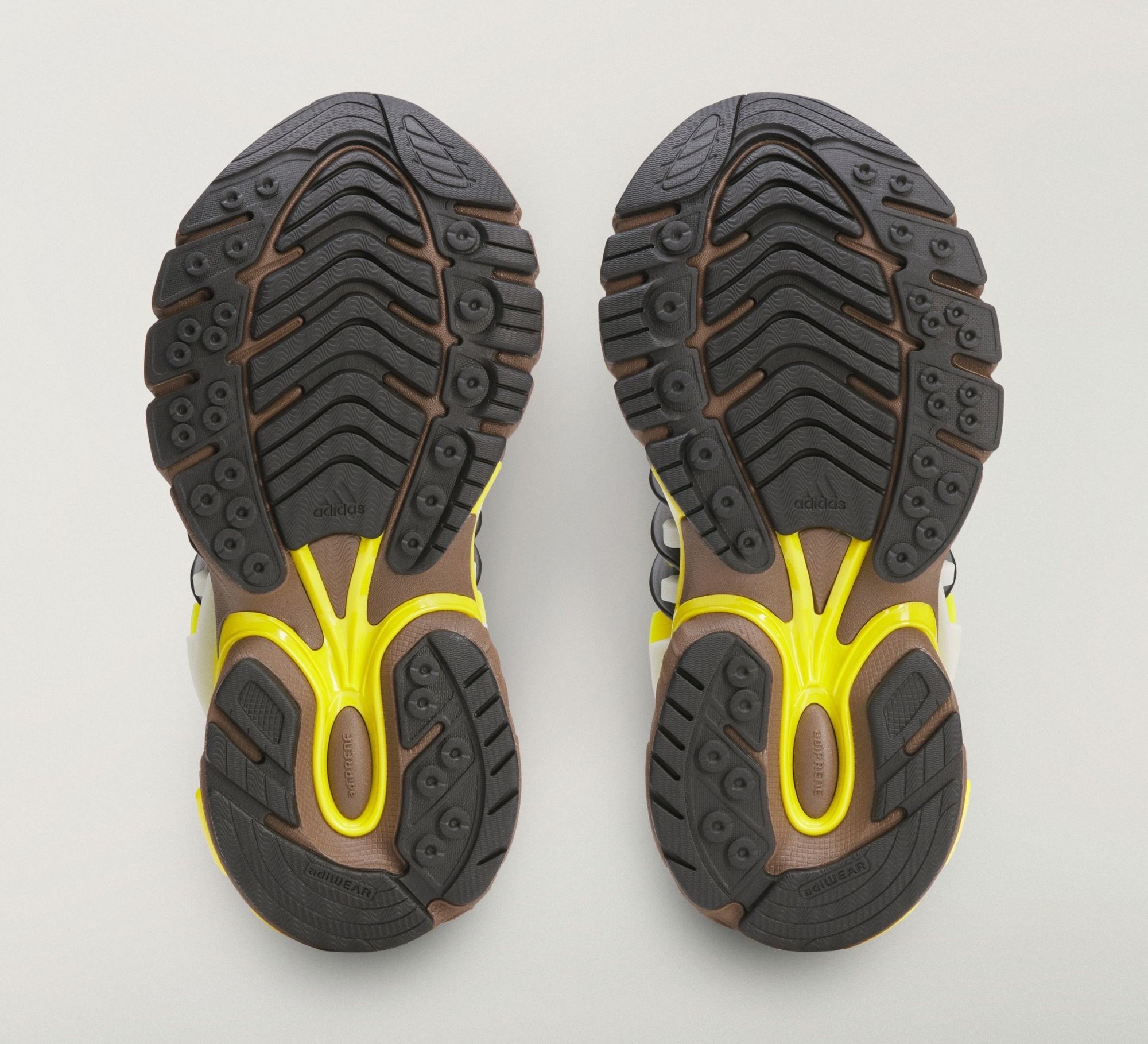 Pharrell x VIRGINIA Adistar Jellyfish "Brown/Yellow" (SKU: KK2889). Photo via adidas.