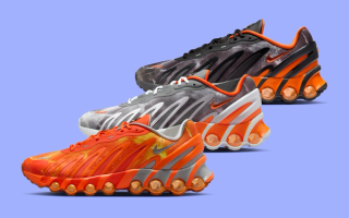 Three "Safety Orange"-accented Palace Skateboards x Nike Air Max Dn8 sneaker collaborations.