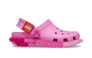 LEGO® Brick-inspired Crocs Classic Clog in a "Pink" color scheme.