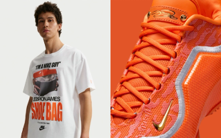 Nike LeBron 23 "Shoe Bag" graphic t-shirt inspired by the story of how LBJ chose Nike over Reebok and adidas.