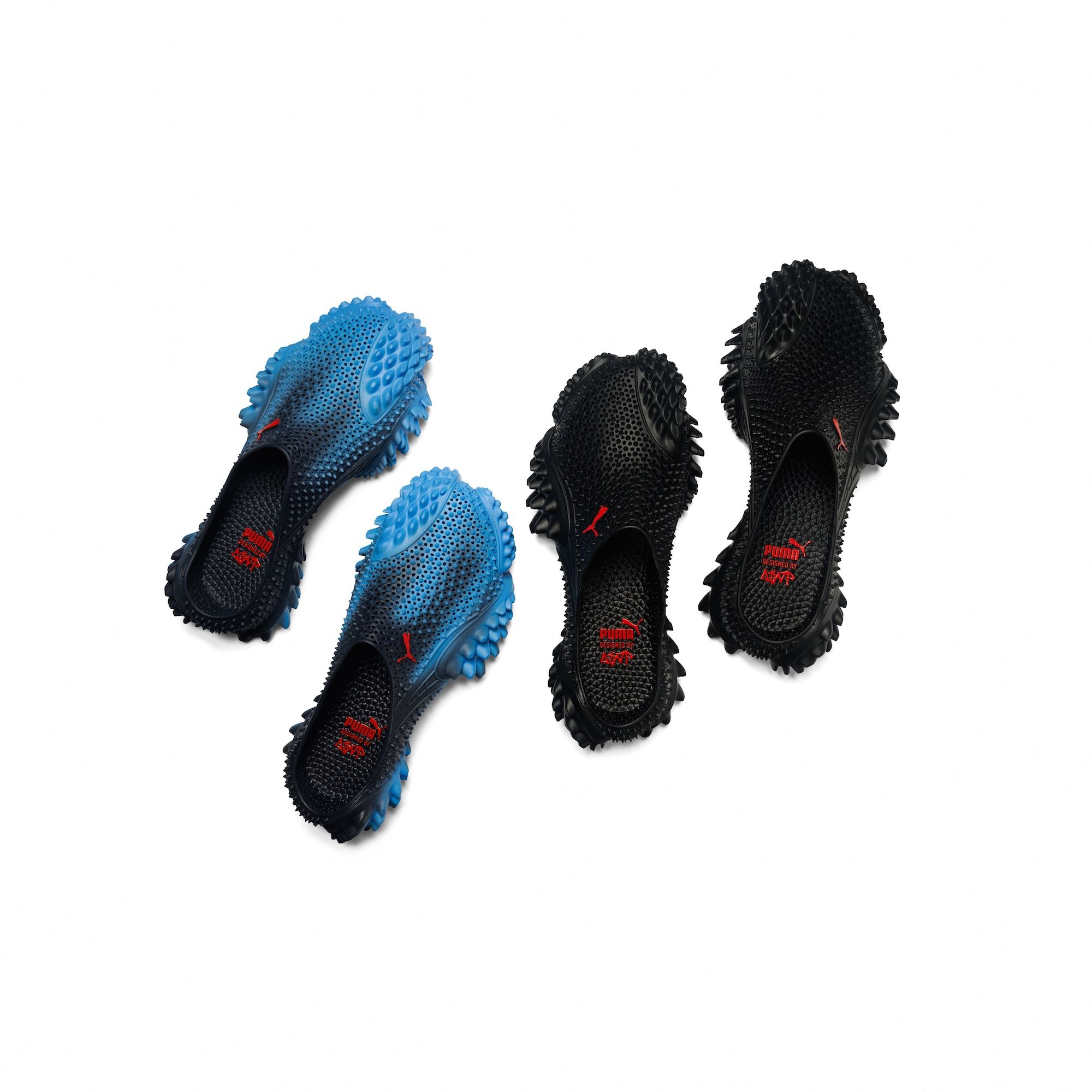 A$AP Rocky x PUMA Mostro 3.D Mule in "Blue" & "Black" Colorways. Photo via PUMA.