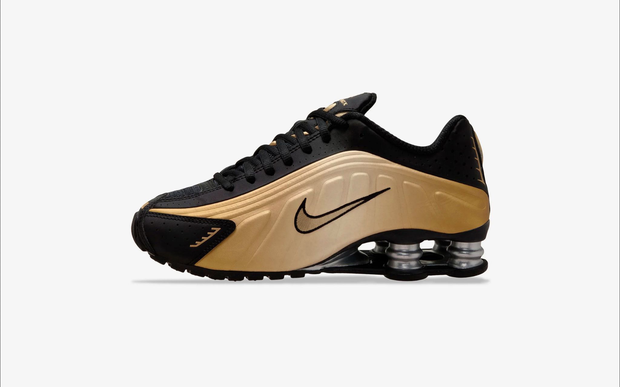 nike shox r4 black gold