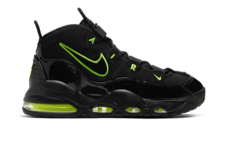 Nike Air Max Uptempo '95 "Black/Volt" basketball shoe.