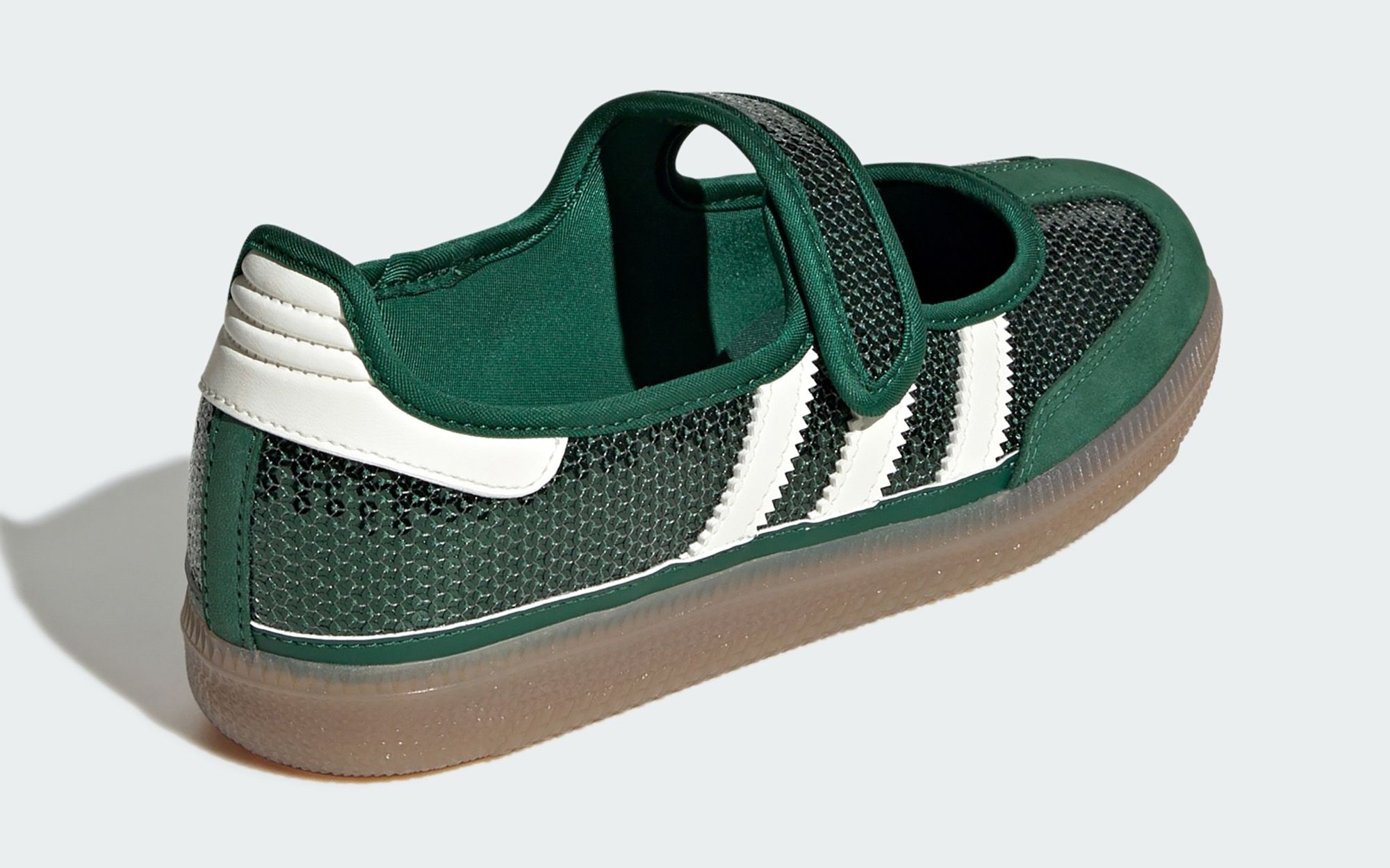 Kids' adidas Samba Jane Sequin "Dark Green" (SKU: LB0489). Photo via adidas.