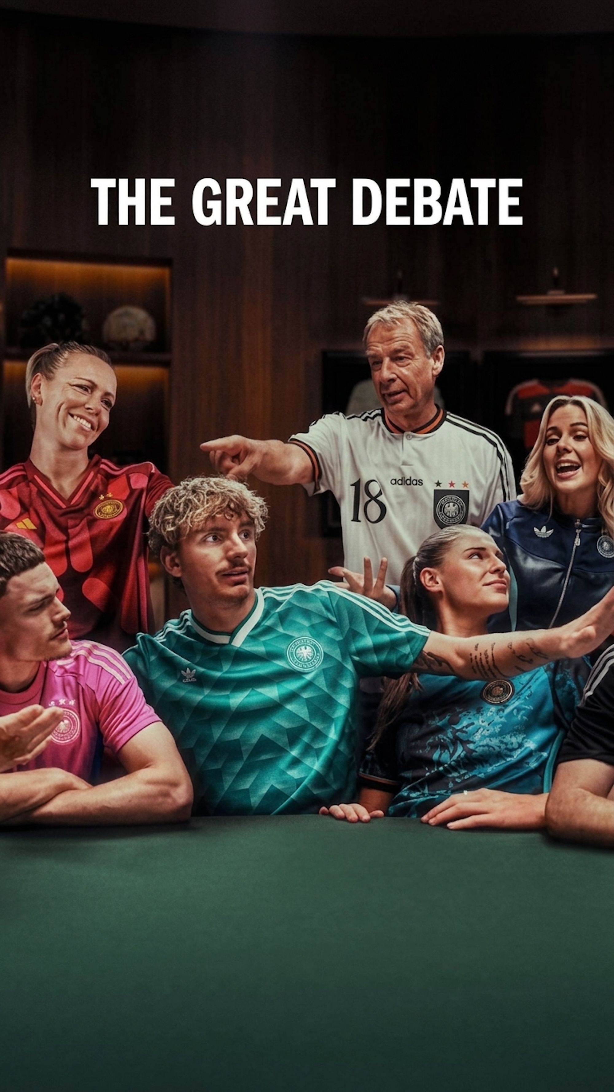 Campaign visual that accompanies adidas Football's "The Great Debate" campaign to accompanying the release of the brand's last jersey for the German national football team.