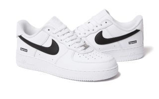 Supreme® x Nike Air Force 1 Low "White/Black" collaboration.