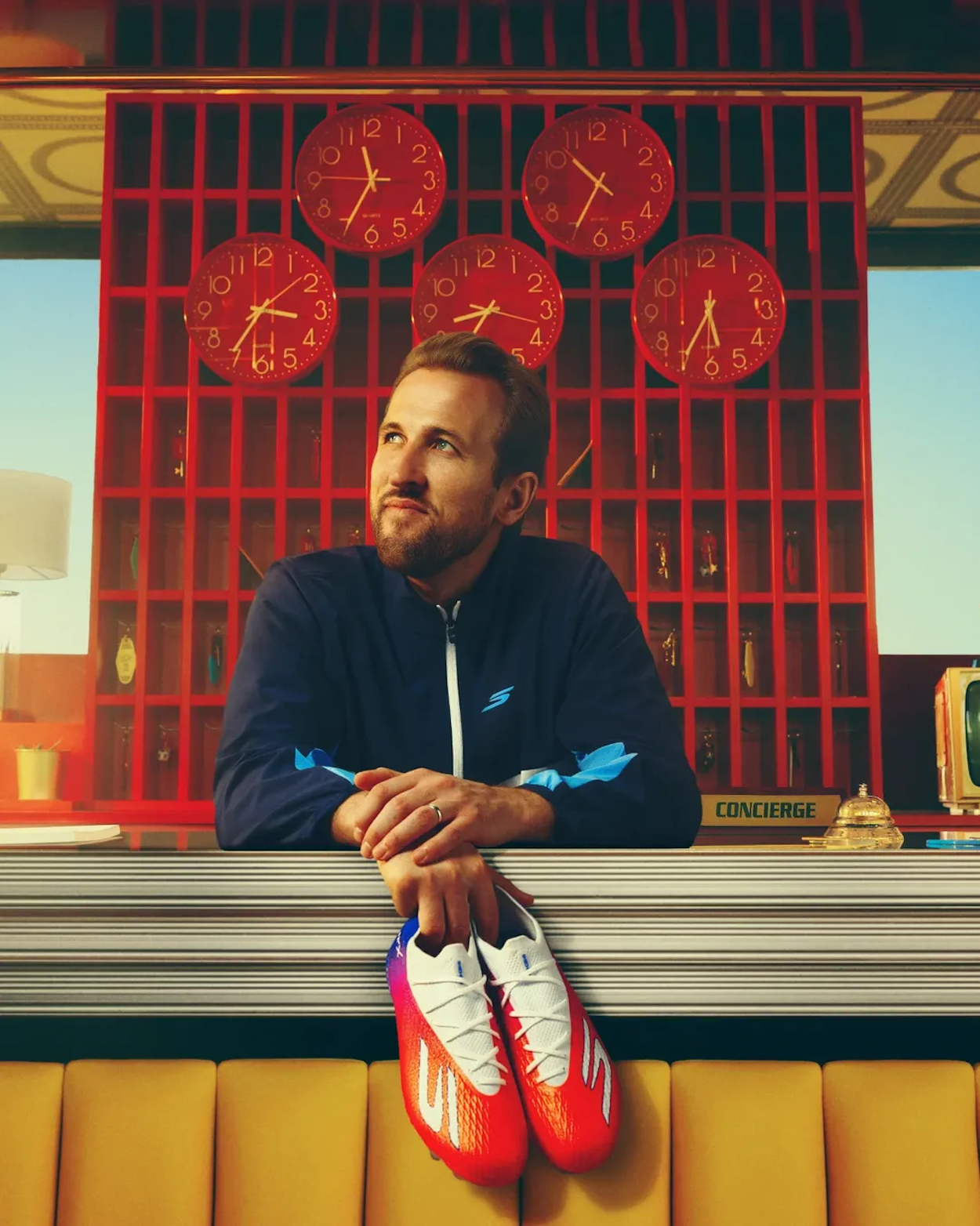 Harry Kane for Skechers "Sunset" Football Boots Pack, featuring a pink-accented Razor 2. Photo via Skechers.