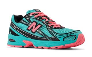 Lateral angle of New Balance 740v2 "Cyber Jade" in a vibrant green and pink color scheme.