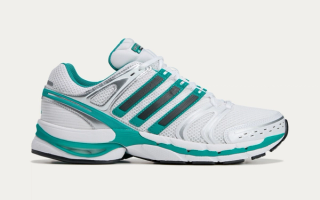 Sporty & Rich x Adidas AdiStar Control 5 in a "White/Teal" color scheme.
