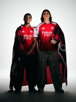 Jurriën Timber & Riccardo Calafiori for Arsenal 26/27 Home kit by adidas. Photo via adidas.