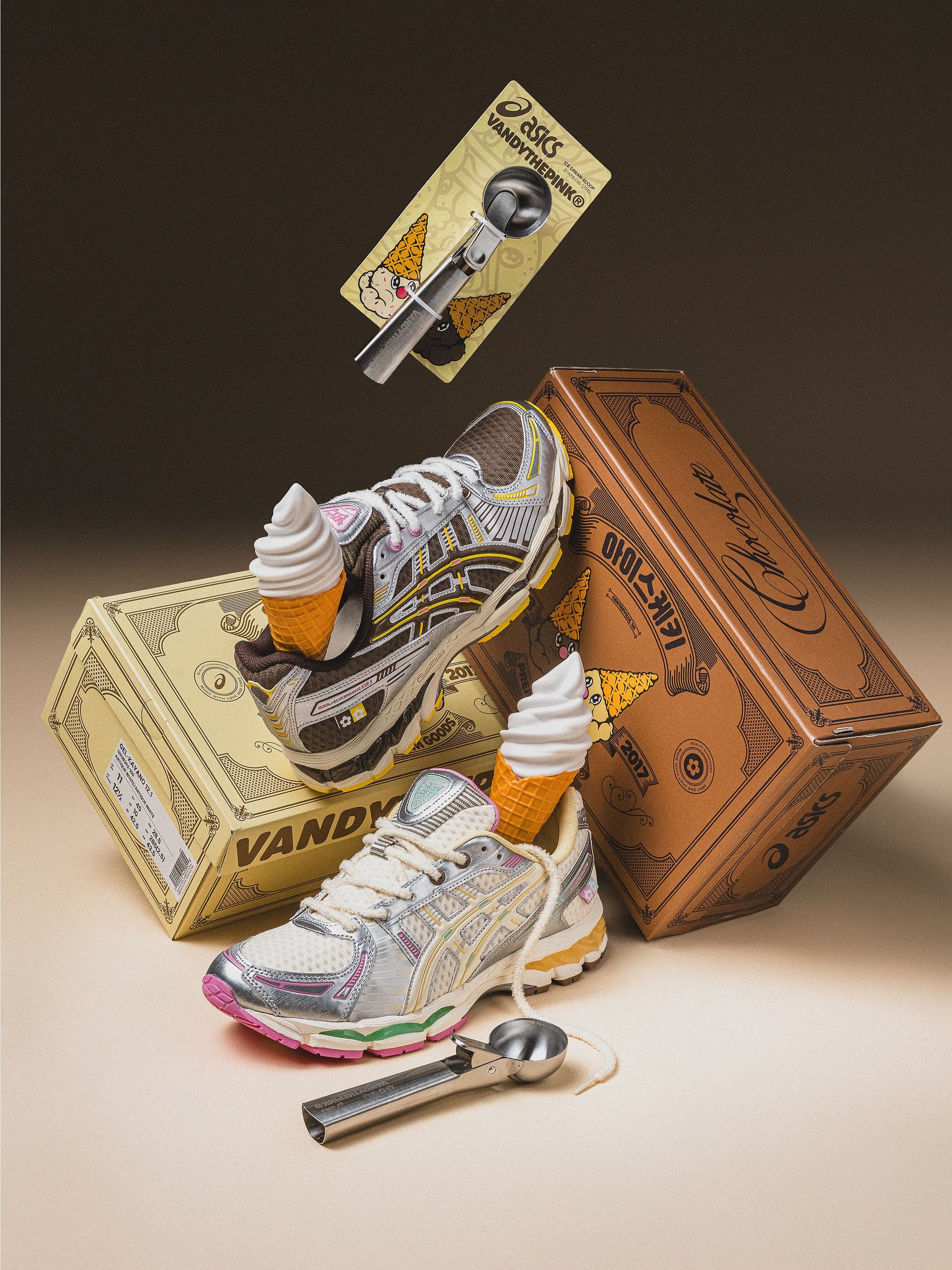 VANDYTHEPINK® x ASICS GEL-KAYANO® 12.1 "Chocolate & Vanilla" Pack. Photo by @ad__sneaks on Instagram.
