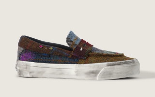 Harris Tweed® x Vans Slip-On in a "Tweed Red/Blue" color scheme.