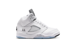 Little Kids' Air Jordan 5 "White Metallic" retro.