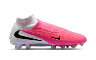 Nike Phantom 6 High Elite FG "Breakout" football boots in a pink-and-white colorway for the 2026 World Cup™.