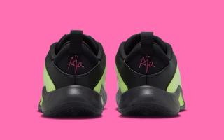 Heel angle of Big Kids' Nike A'One in a "Volt" color scheme.
