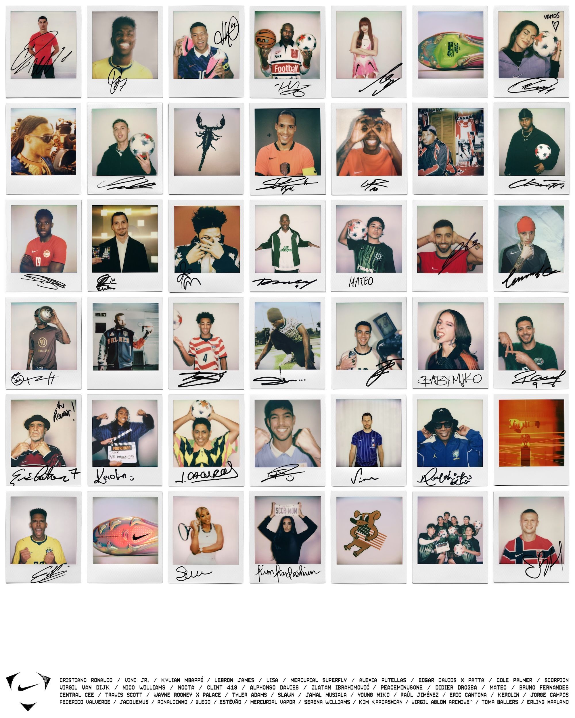 Nike Football's "Polaroid" campaign, featuring figures like Cristiano Ronaldo, LeBron James, Kim Kardashian, Jorge Campos & Travis Scott in promoting the brand for the 2026 World Cup™.