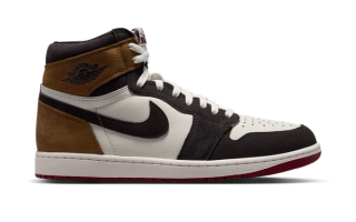 Air Jordan 1 High OG "Love Letter" retro in a "Shadow Brown/Soft Pearl/Light British Tan/Pale Ivory/Muslin/Team Red" color scheme.