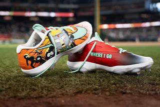 Zach Neto's Professor Chaos Nike Cleats. Photos via MLB.
