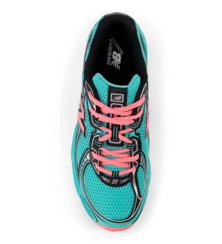 Top-down view of Lateral angle of New Balance 740v2 "Cyber Jade" in a vibrant green and pink color scheme.