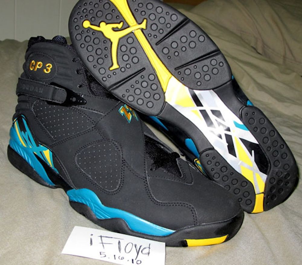 Chris Paul's Air Jordan 8 "Black Away" P.E. (08/09). Photo via Nice Kicks.