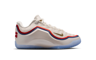 Big Kids' Nike LeBron 23 "Old Glory" basketball sneaker inspired by LBJ carrying the U.S.A. flag at the 2024 Paris Olympics.