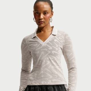 Women's Nike Chill Knit Tight Mod-Cropped Long-Sleeve Lace Top "Cream II" (SKU: IM8389-236). Photo via Nike.