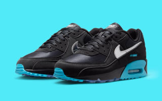 Nike Air Max 90 "Scorpion" (Black, SKU: IQ9438-001) in a black and gamma blue color scheme.