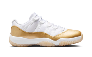 Women's Air Jordan 11 Low “Mother’s Day” retro in white-and-gold.