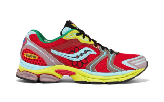 Jae Tip's Saucony ProGrid Triumph 4 sneaker collaboration in red, inspired by Poison Ivy.