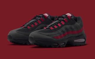 Nike Air Max 95 Big Bubble in a "Black/Team Crimson/Wolf Grey/Black" color scheme.