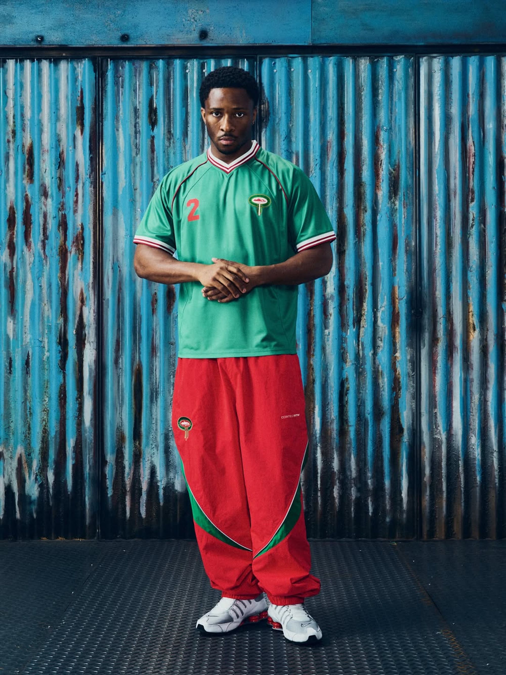 Morocco-inspired tracksuit & jersey combinations by Corteiz. Photo via Corteiz.