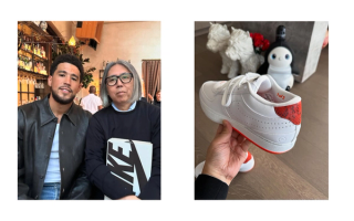 Devin Booker with Hiroshi Fujiwara; 1-of-2 fragment design x Nike Book 1 "White/Red" collab.