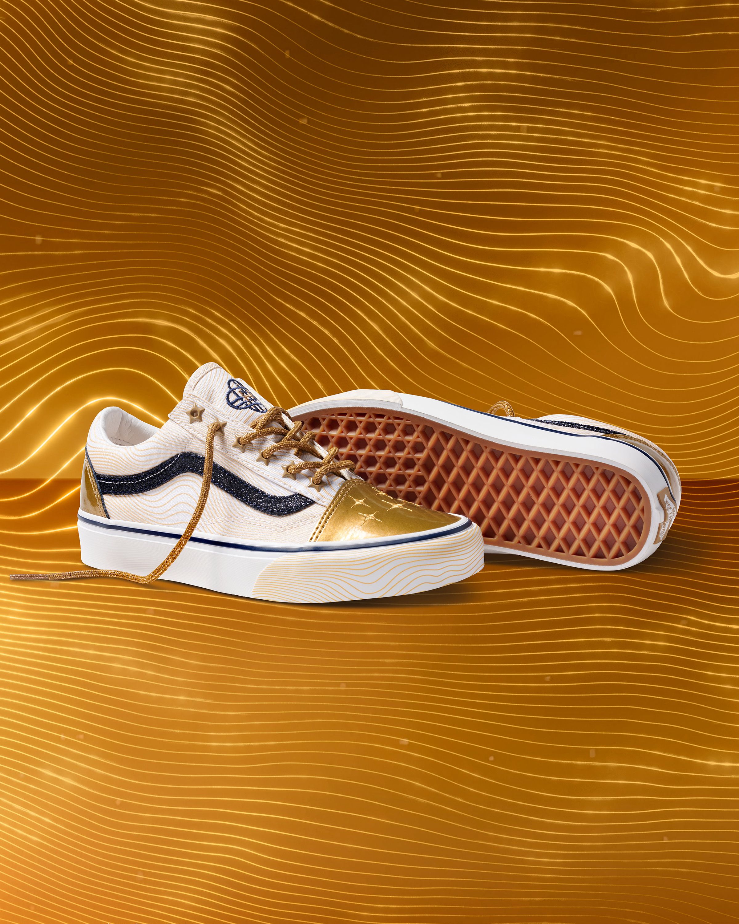 Big Kids' KPop Demon Hunters x Vans Old Skool "Golden" (SKU: VN000ECUGLD). Photo via Vans.