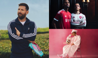 Lionel Messi, Lamine Yamal, Florian Wirtz, and Ryan Gravenberch promoting different adidas Football products.