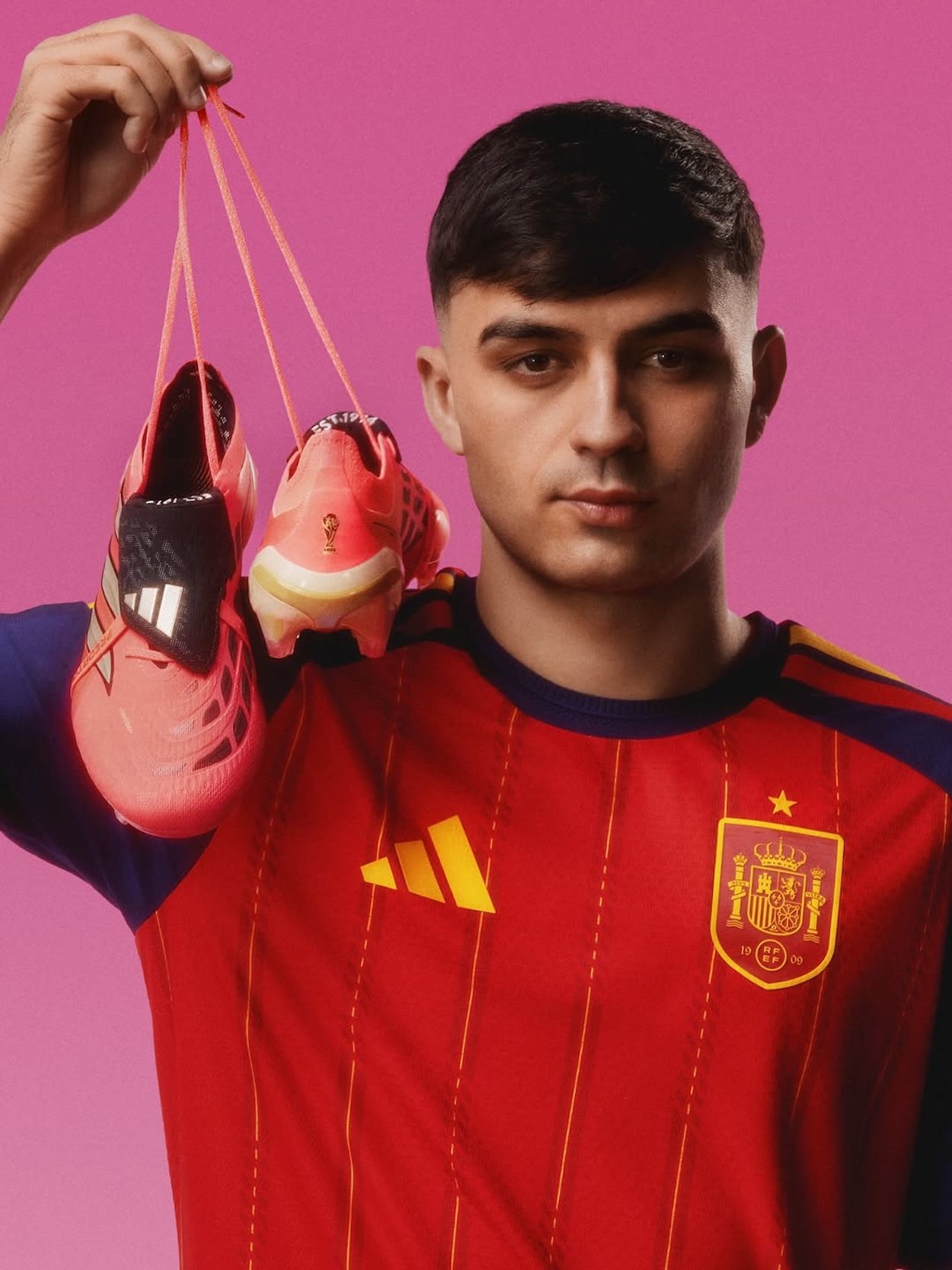 Pedri with the "Road to Glory" adidas Predator 26 FT. Photo via adidas.
