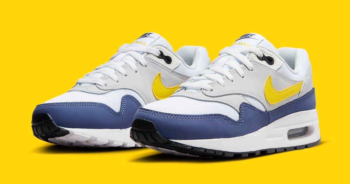 35N1/Nike Colorblock White Yellow Gray Blue Men\'s Cushioned Athletic Sneakers Michigan Colors Make Their Way to the Air Max 1 | House of Heat° main image 4