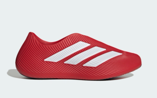 Adidas Purechill recovery slip-on in a "Better Scarlet/Footwear White/Core Black" color scheme.