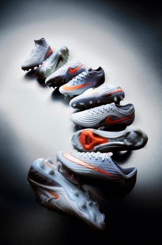 Nike Football's Unite Chapter 4 boots collection, featuring the Tiempo Maestro, Phantom 6, Mercurial Vapor 17 & Superfly 11 in light blue & orange. Photo via Nike.