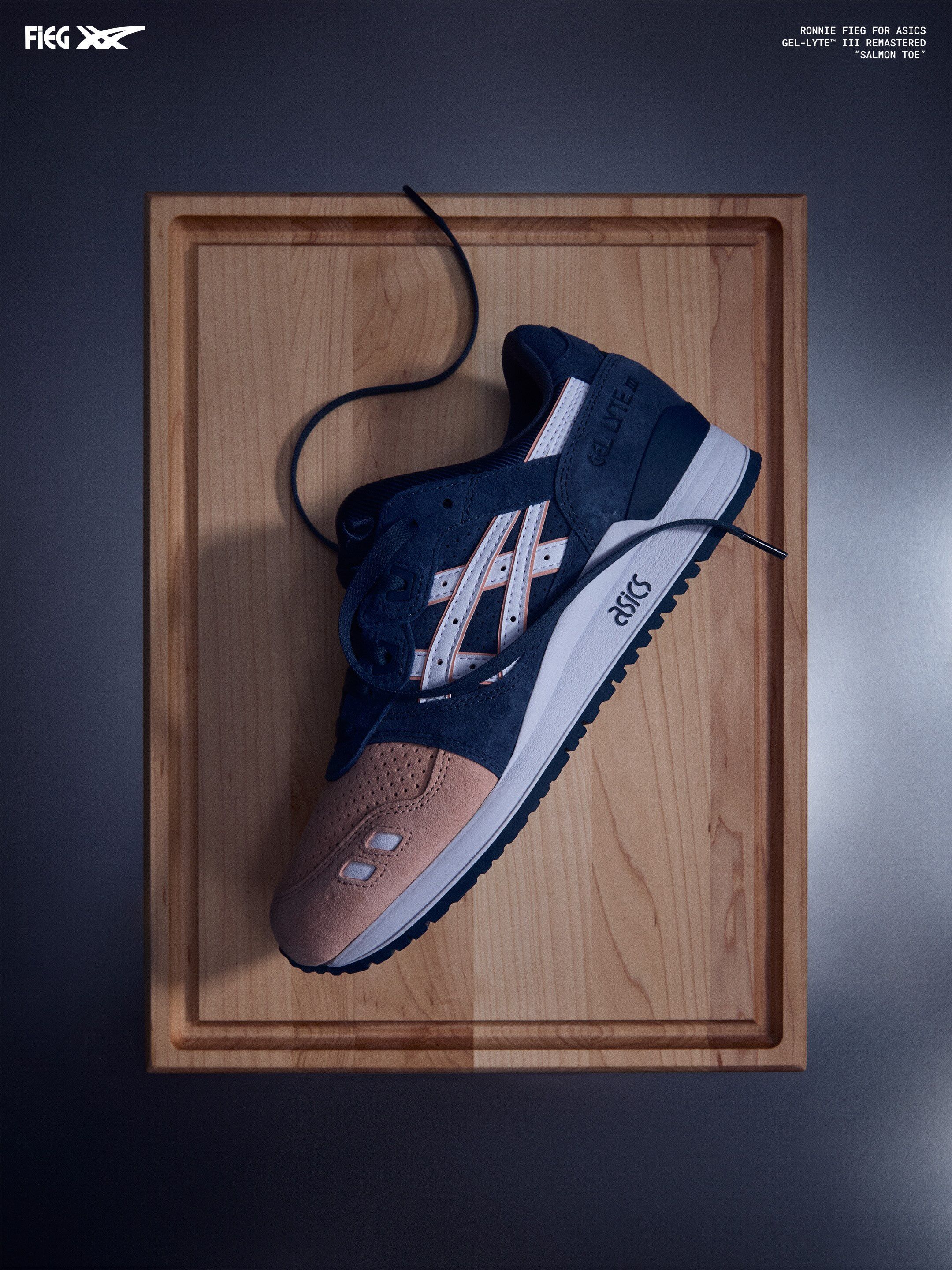Ronnie Fieg wearing a new version of the ASICS GEL-LYTE III "Salmon Toe," previewed via his Instagram Broadcast Channel, likely in honor of Kith's 15th anniversary.