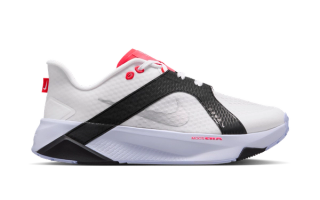 Men's Nike Hybrid RN hybrid training shoe in a "White/Black/Laser Crimson/Metallic Silver" color scheme.