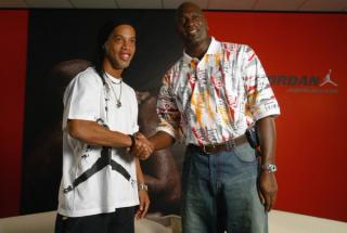 Ronaldinho meets Michael Jordan in Barcelona, Spain on Sunday, Oct. 22, 2006.